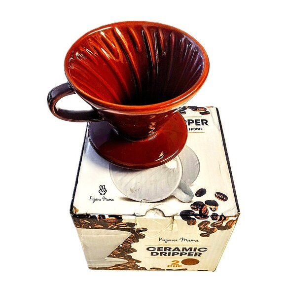 Kajava Mama Pour-Over  Brown Ceramic Coffee Dripper - 2 Cup Capacity, New in Box - Picture 1 of 12